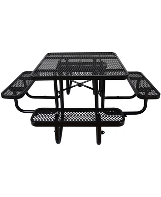 Streamdale Furniture Square Outdoor Steel Picnic Table 46" black, with umbrella pole