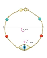 Bling Jewelry Protection Good Luck Amulet Turkish Spiritual Evil Eye Bracelet For Women Yellow Gold Plated Sterling Silver Adjustable 7 Inch