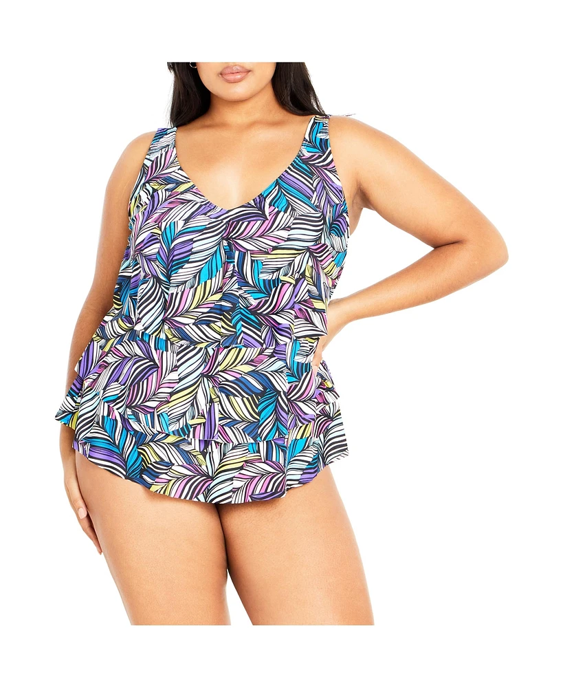 Avenue Plus V-Neck Tiered Print Tankini Top