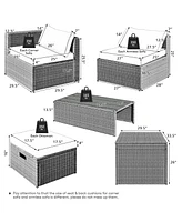 Costway 8PCS Patio Rattan Furniture Set Storage Waterproof Cover