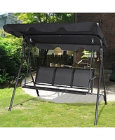 Costway Outdoor Patio Swing Canopy 3 Person Canopy Swing Chair Patio Hammock Black