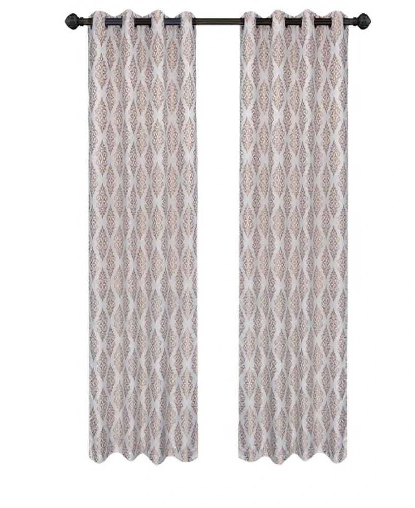 Superior Modern Venetian Damask Jacquard 2-Piece Curtain Panels with Grommet Header Top