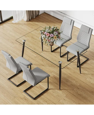 Simplie Fun Modern Glass Dining Table and 4 Pu Chairs, Easy Assembly