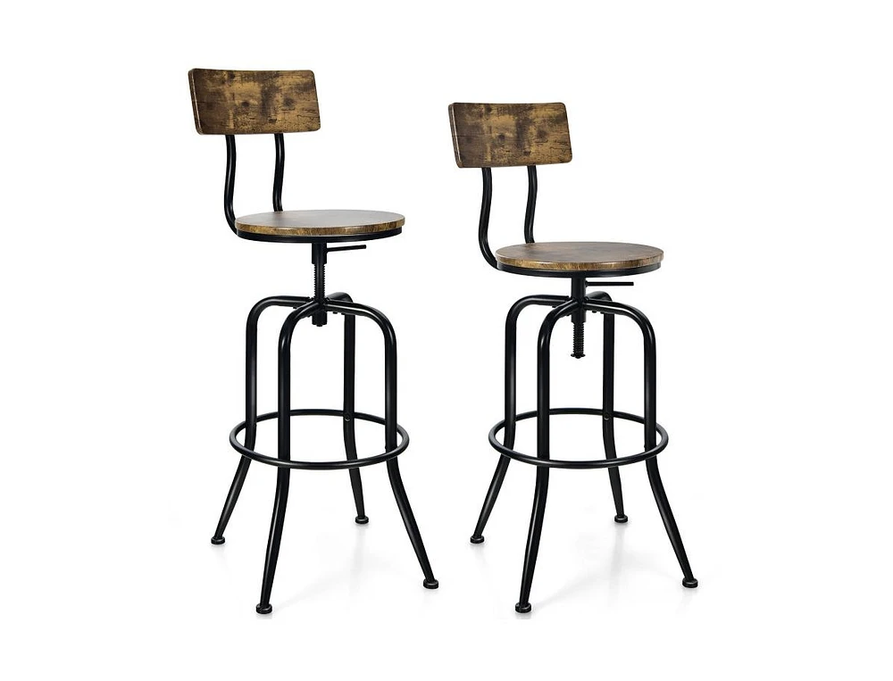 Slickblue Adjustable Swivel Counter-Height Stool with Arc-Shaped Backrest-Rustic Brown