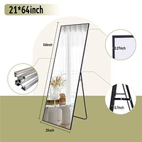 Homlux Black 64"x21" Full-Length Rectangle Nano Glass Mirror, Standing or Wall-Mounted