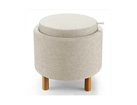 Slickblue Round Fabric Storage Ottoman with Tray and Non-Slip Pads for Bedroom