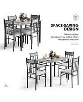 Sugift 5 Pieces Faux Marble Dining Set Table with Solid Steel Frame