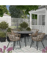 Mondawe 5 Piece Metal Outdoor Seating Set Wicker Rattan Dining Set with Gray Cushion for Backyard