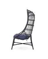 Modern Basket Chair Grid Design, Faux Rattan, Metal Frame, Cozy Comfort