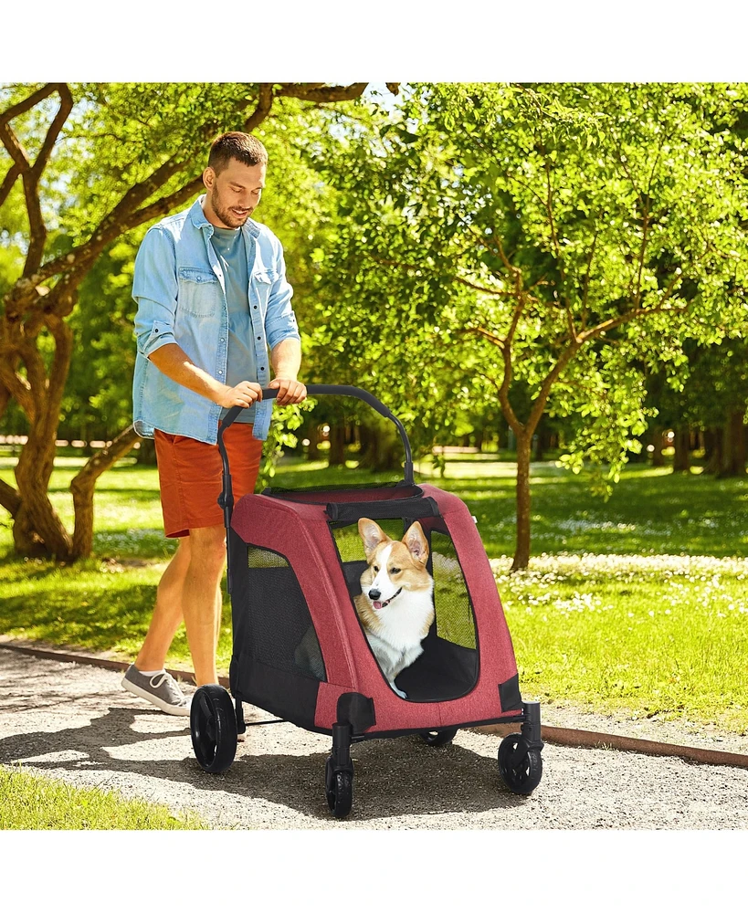 Simplie Fun Spacious Pet Stroller for Dogs up to 77 lbs, with Foldable Design for Convenient Storage