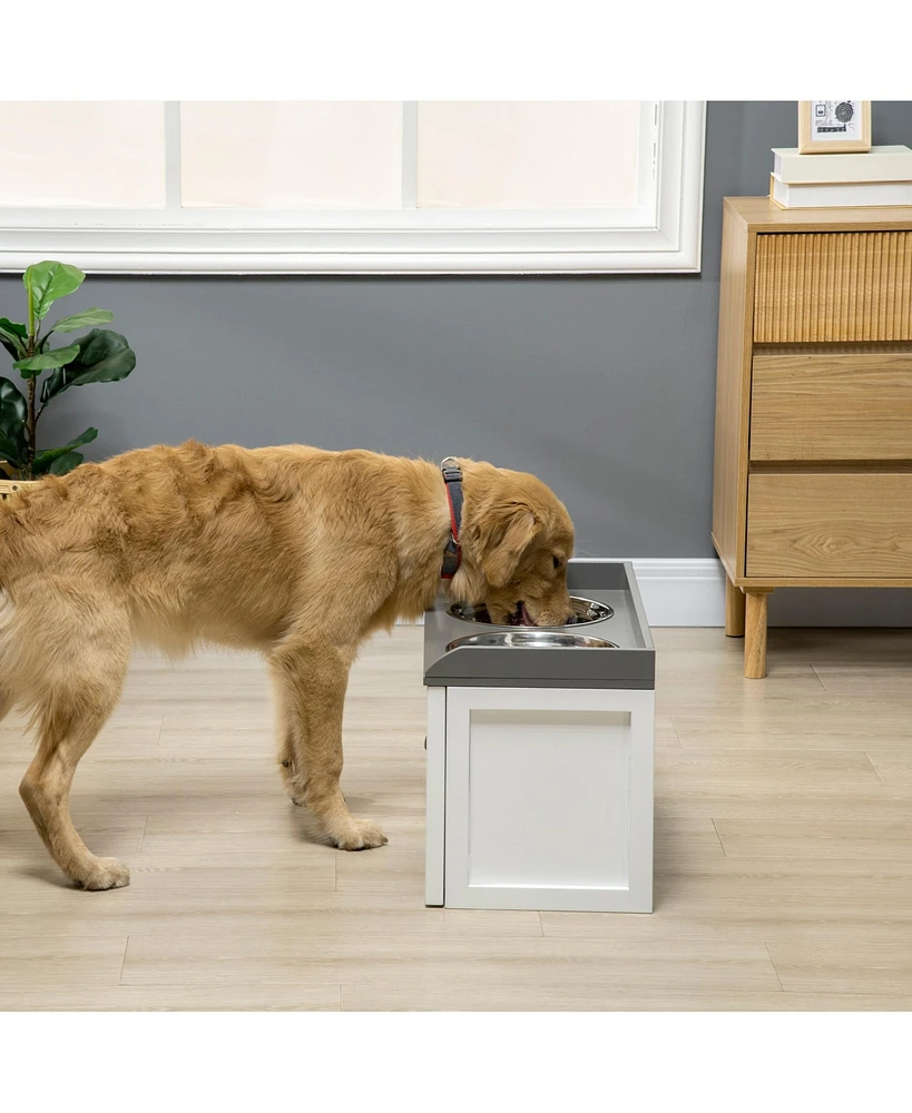 Streamdale Furniture Luxurious Pet Station with Stainless Steel Bowls, Drawer, and Raised Dining