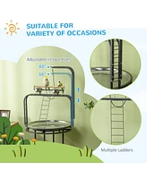 Streamdale Furniture 3-Ladder Bird Play Tower with Toys, Durable Finish and Rolling Wheels