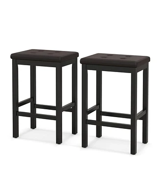 Slickblue 24" Bar Stools with Padded Seat Footrest and Rubber Wood Frame