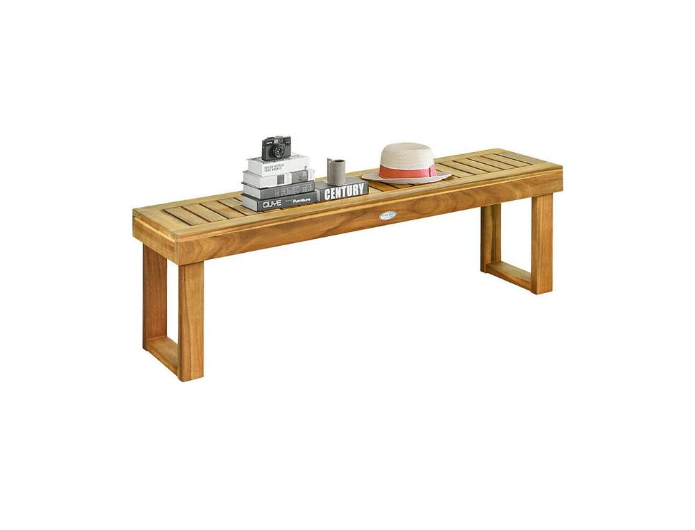 Slickblue 52 Inch Acacia Wood Dining Bench with Slatted Seat