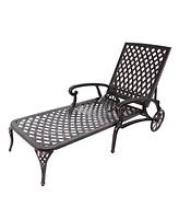 Mondawe Reclining Outdoor Cast Aluminum Chaise Lounger Chair with Wheels, Adjustable Lounger Chair