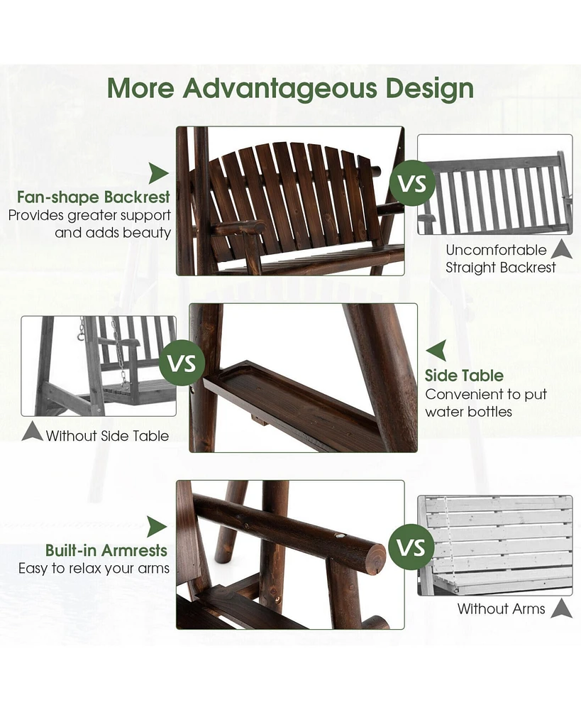 Slickblue 2-Person Outdoor Wooden Porch Swing with an Adjustable Canopy