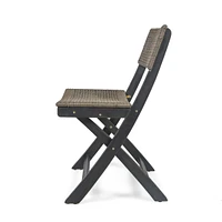 Stylish Acacia Bistro Set: Woven Wicker, Durable Wood, Foldable, Ready-to-Enjoy