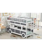 Streamdale Furniture Twin over Twin Bus-shaped Bunk Bed with Wheels and Storage, Gray+White