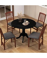 Slickblue Wooden Dining Table with Round Tabletop and Curved Trestle Legs