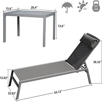 Aluminum Pool Lounge Set, 3 Pieces Textilene Recliner With Headrest