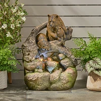 Simplie Fun Bear Family Cascade Outdoor Fountain with Led Lights