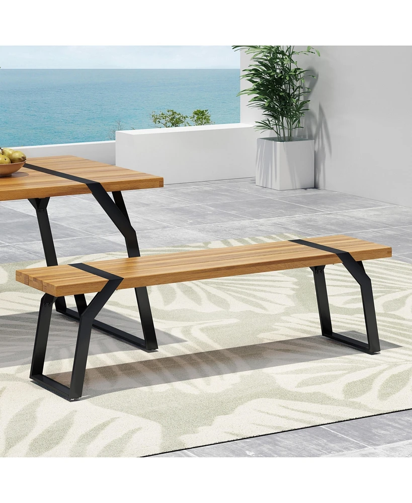 Simplie Fun Acacia Wood Dining Bench with Modern Industrial Style