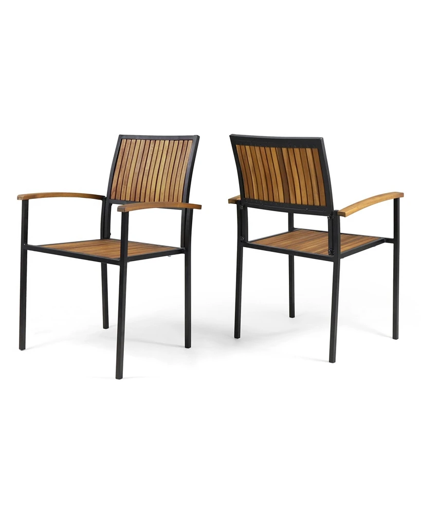 Simplie Fun Modern Industrial Dining Chair Set with Durable Acacia Wood and Vertical Slats