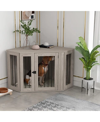 Streamdale Furniture Stylish Corner Dog Crate Table A Multifunctional Haven for Your Furry Friend