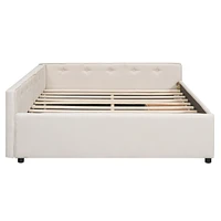 Queen Size Upholstered Platform Bed with Usb and 2 Drawers, Beige