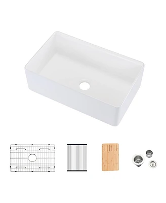 Simplie Fun Fireclay 33 L X 20 W Workstation Farmhouse Kitchen Sink With Accessories