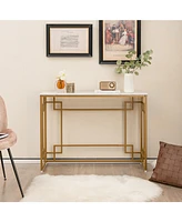 Slickblue Modern Console Table with Geometric Frame and Faux Marble Tabletop-White