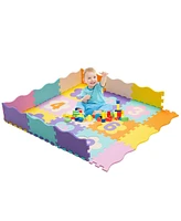 Slickblue 75 Pieces Baby Foam Interlocking Play Mat with Fence with Detachable Numbers