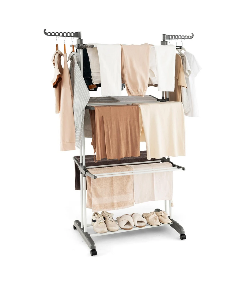 Slickblue 4-tier Clothes Drying Rack with Rotatable Side Wings and Collapsible Shelves-Grey