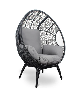 Simplie Fun Curved Back Pe Rattan Chair with Oversized Cushion