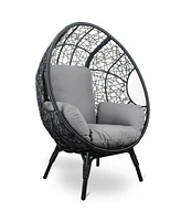 Simplie Fun Curved Back Pe Rattan Chair with Oversized Cushion