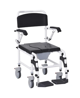 Homcom Shower Commode Wheelchair with 4 Wheels,