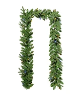 Glitzhome 9ft Pre Lit Greenery Christmas Garland, with 50 C4 strawberry Light Emitting Diode Lights and Timer, 8 Functional Warm White Multi color