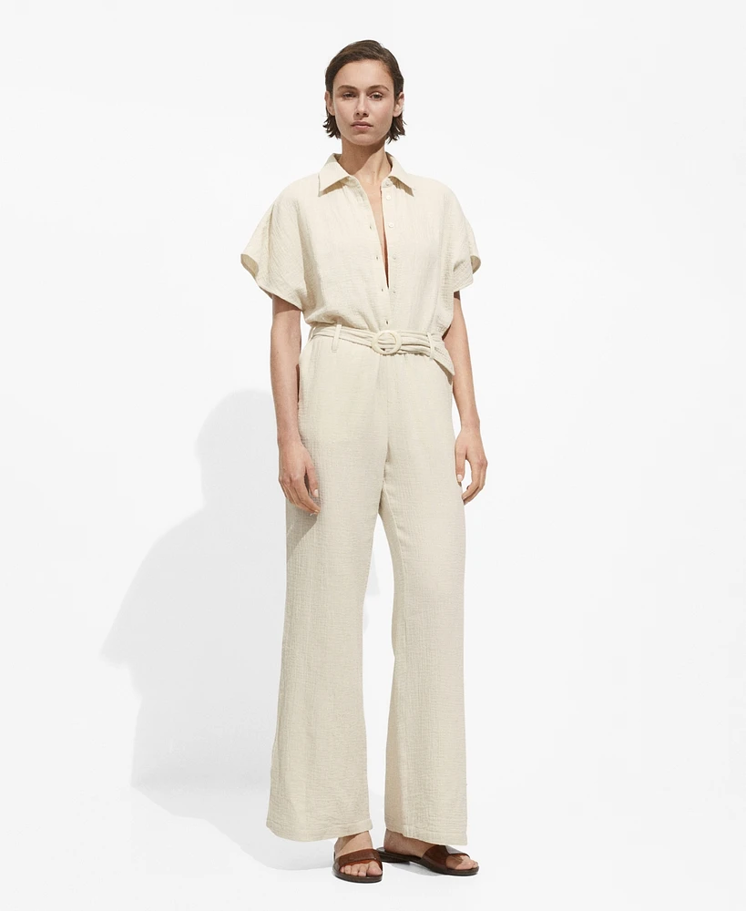 Mango Women's Belt Long Jumpsuit