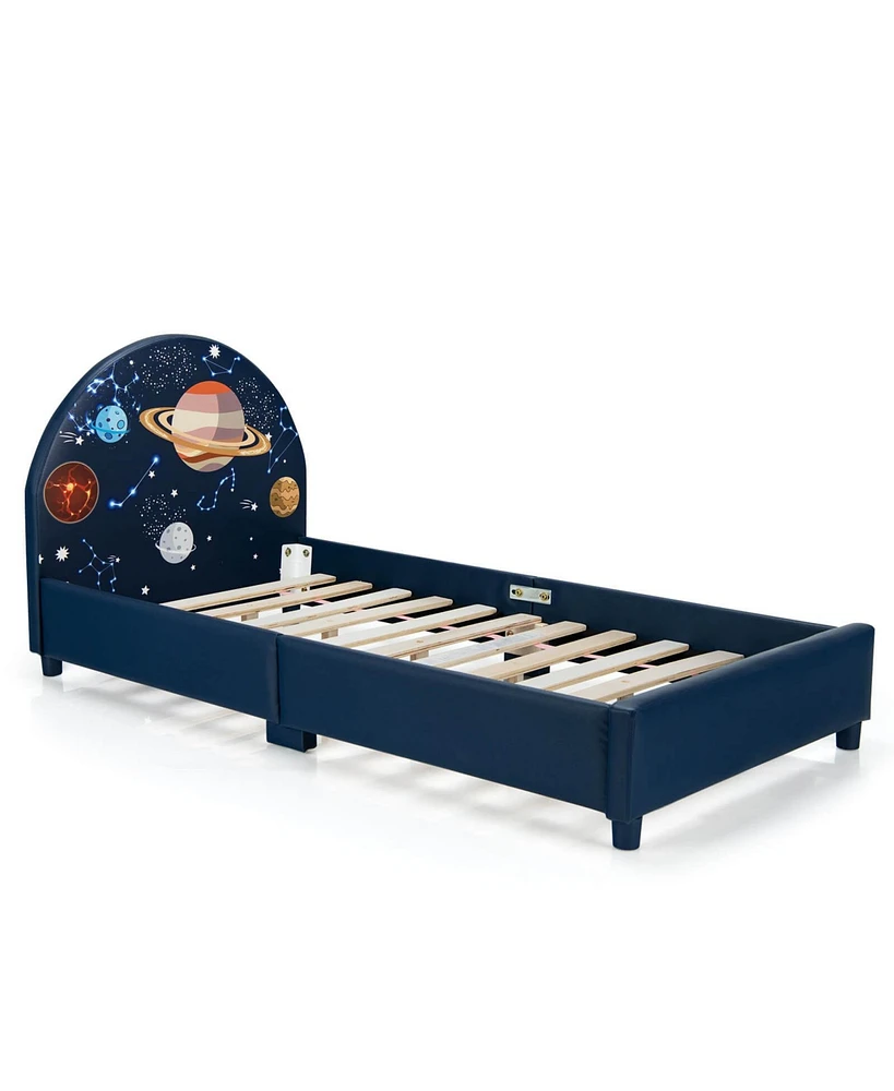 Slickblue Children Twin Size Upholstered Platform Single Bed