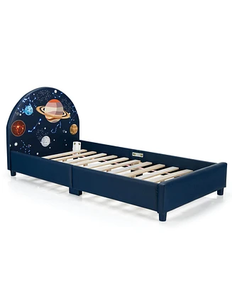 Slickblue Children Twin Size Upholstered Platform Single Bed