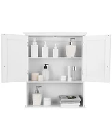 Sugift 2-Door Wall Mount Bathroom Storage Cabinet with Open Shelf