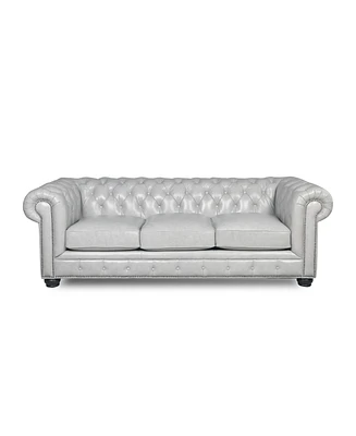 Nice Link Alexandon 95" Chesterfield Chair in Light Grey Italian Leather with Nailhead