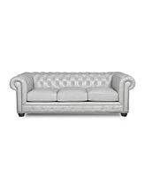 Nice Link Alexandon 95" Chesterfield Chair in Light Grey Italian Leather with Nailhead