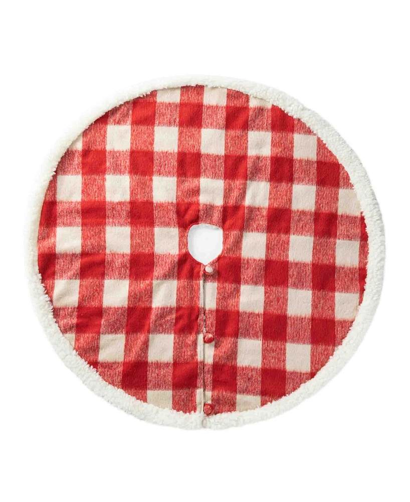 Glitzhome 48 D Red Plaid Reversible Sherpa Flannel Christmas Tree Skirt