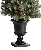 Glitzhome 6ft Pre Lit Frosted Pine Cones and Red Berries Christmas Porch Tree, with 200 Warm White Lights