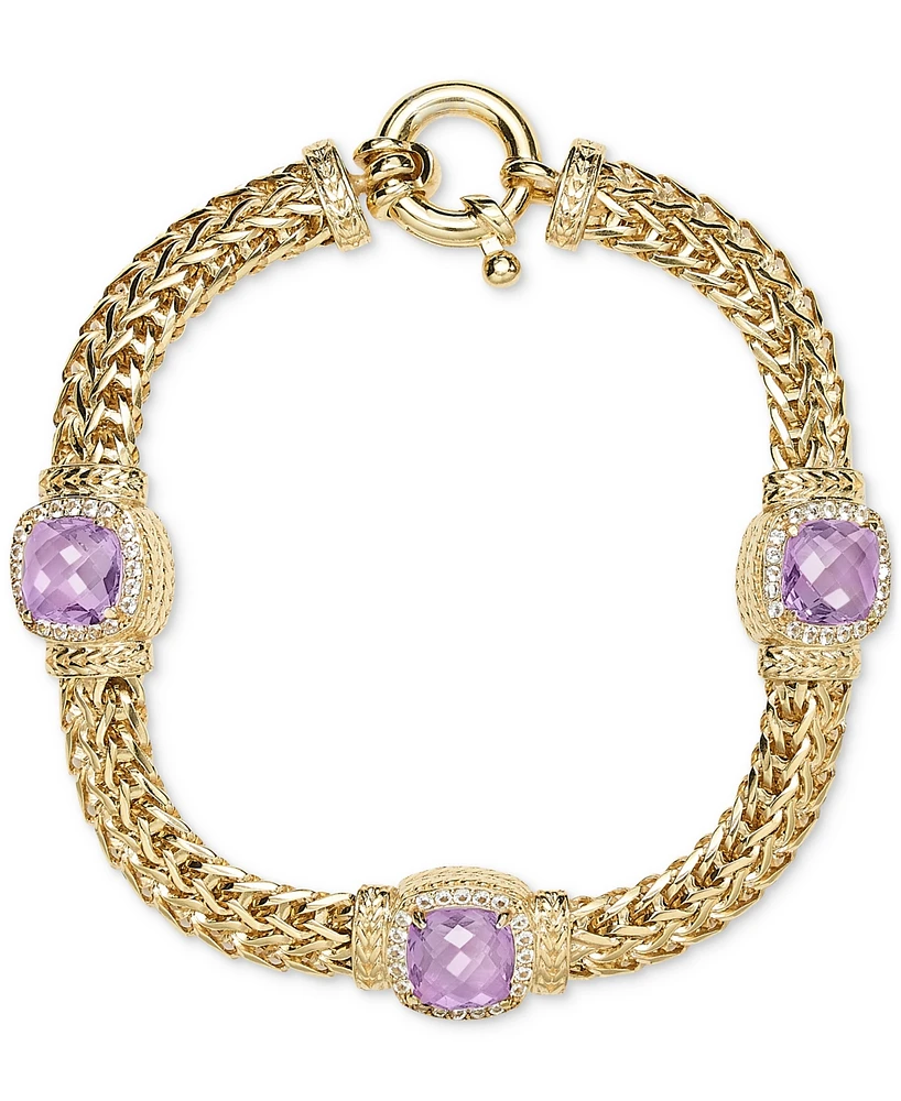 Amethyst (4-1/2 ct. t.w.) & White Topaz (7/8 Woven Link Bracelet 14k Gold-Plated Sterling Silver (Also Sky Blue Citrine)