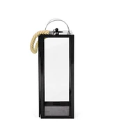 Streamdale Furniture Stylish Stainless Steel Outdoor Lantern with Rope Handle and Tempered Glass