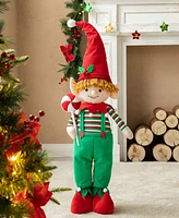 Glitzhome 39 26 H Telescoped Fabric Christmas Boy Elf Standing Decor