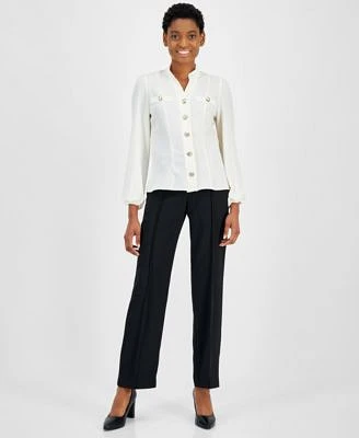 Anne Klein Womens Long Sleeve Blouse Belted Pants