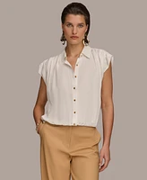 Donna Karan Women's Button-Front Short Sleeve Blouse